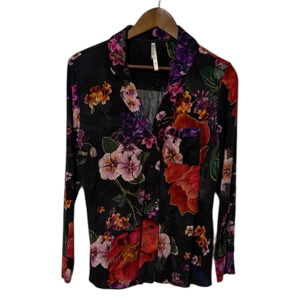 Soma Cool Nights Long Sleeve Button Sleep Shirt Dark Floral Medium